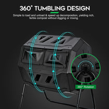 Load image into Gallery viewer, F2C Compost Bin Outdoor Dual Chamber Tumbling Composter 43 Gallon BPA Free Large Tumbler Composters Tumbling or Rotating w/Sliding Doors & Solid Steel Frame Garden Yard (Black)