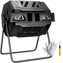 Load image into Gallery viewer, F2C Compost Bin Outdoor Dual Chamber Tumbling Composter 43 Gallon BPA Free Large Tumbler Composters Tumbling or Rotating w/Sliding Doors & Solid Steel Frame Garden Yard (Black)
