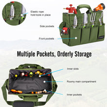 Load image into Gallery viewer, Housolution Garden Tote Bag, 900D Standable Gardening Tool Bag, Garden Tote Storage Bag with Pockets & Long Adjustable Shoulder Strap, Home Tools Organizer Garden Tool Kit Holder, 14 Inch