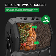 Load image into Gallery viewer, F2C Compost Bin Outdoor Dual Chamber Tumbling Composter 43 Gallon BPA Free Large Tumbler Composters Tumbling or Rotating w/Sliding Doors & Solid Steel Frame Garden Yard (Black)
