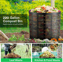 Load image into Gallery viewer, VIVOSUN 220 Gallon Outdoor Compost Bin, Expandable Composter, Easy to Setup & Large Capacity for Backyard, Lawn (Black with Gloves)