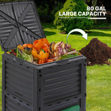 Load image into Gallery viewer, MoNiBloom 80 Gallon Large Compost Bin, BPA Free Outdoor Composting Tumblers for Garden Patio, All-Season Fast Working Rotating Chamber Composters for Garden Patio w/Sliding Door