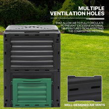 Load image into Gallery viewer, MoNiBloom 80 Gallon Large Compost Bin, BPA Free Outdoor Composting Tumblers for Garden Patio, All-Season Fast Working Rotating Chamber Composters for Garden Patio w/Sliding Door
