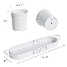 Load image into Gallery viewer, Barnyard Designs Herb Pot Planter Set with Tray for Indoor Garden or Outdoor Use, Decorative White Metal Succulent Potted Planters for Kitchen Windowsill, (Set of 3, 4.25” x 4” Planters on 12.5” x 4”