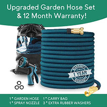 Load image into Gallery viewer, Expandable Garden hose 50 ft with 10 Function Sprayer Nozzle, Lightweight & No-Kink Flexible Water Hose with 3/4 inch Solid Brass Fittings & Durable Collapsible Latex Core, 50ft Retractable Hose