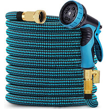 Load image into Gallery viewer, Expandable Garden hose 50 ft with 10 Function Sprayer Nozzle, Lightweight & No-Kink Flexible Water Hose with 3/4 inch Solid Brass Fittings & Durable Collapsible Latex Core, 50ft Retractable Hose