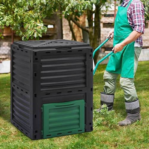 MoNiBloom 80 Gallon Large Compost Bin, BPA Free Outdoor Composting Tumblers for Garden Patio, All-Season Fast Working Rotating Chamber Composters for Garden Patio w/Sliding Door