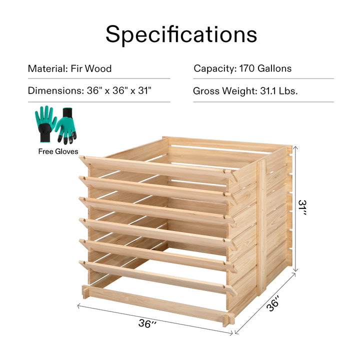VIVOSUN Wooden Compost Bin, Removable Front Door, Easy to Setup for Backyard, Lawn (Black with Gloves and Liner)