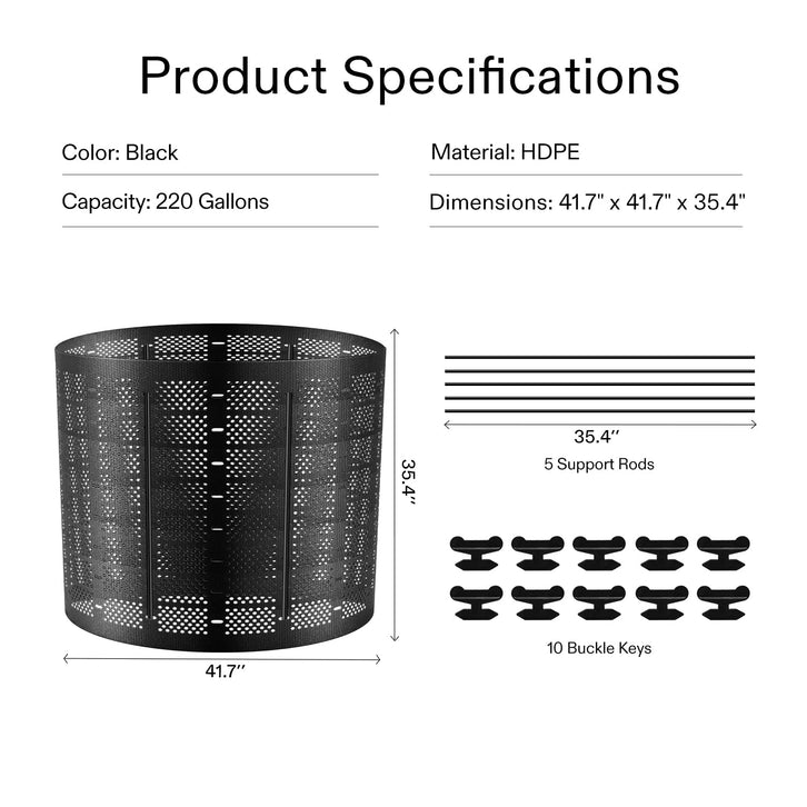 VIVOSUN 220 Gallon Outdoor Compost Bin, Expandable Composter, Easy to Setup & Large Capacity for Backyard, Lawn (Black with Gloves)