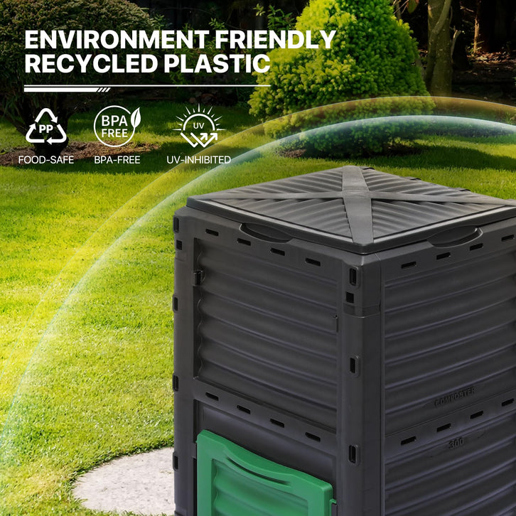 MoNiBloom 80 Gallon Large Compost Bin, BPA Free Outdoor Composting Tumblers for Garden Patio, All-Season Fast Working Rotating Chamber Composters for Garden Patio w/Sliding Door