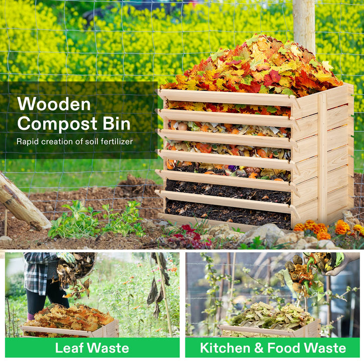 VIVOSUN Wooden Compost Bin, Removable Front Door, Easy to Setup for Backyard, Lawn (Black with Gloves and Liner)