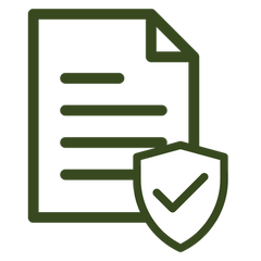 Olive green shield with a check mark representing privacy protection