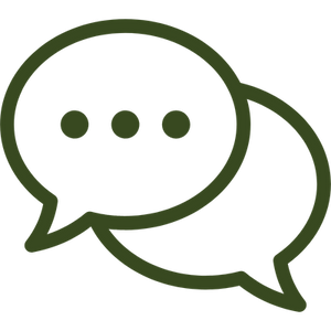 Olive green speech bubble with three dots representing policy support