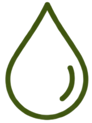 Olive green water drop representing the ONE to ONE clean water program.