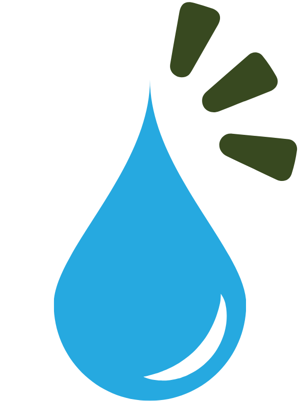Blue water drop representing one year of clean water donated.