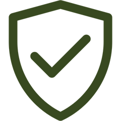 Olive green shield with a check mark representing privacy protection