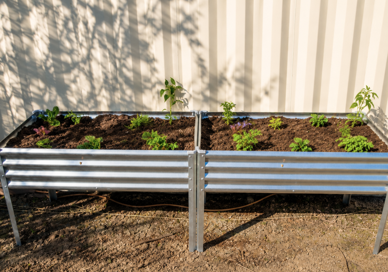 Two Elevated Garden Beds with Live Plantlings