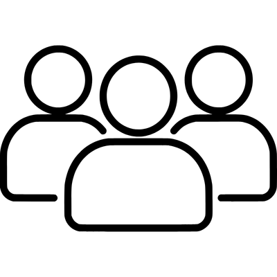 Outline of three people representing children and communities.