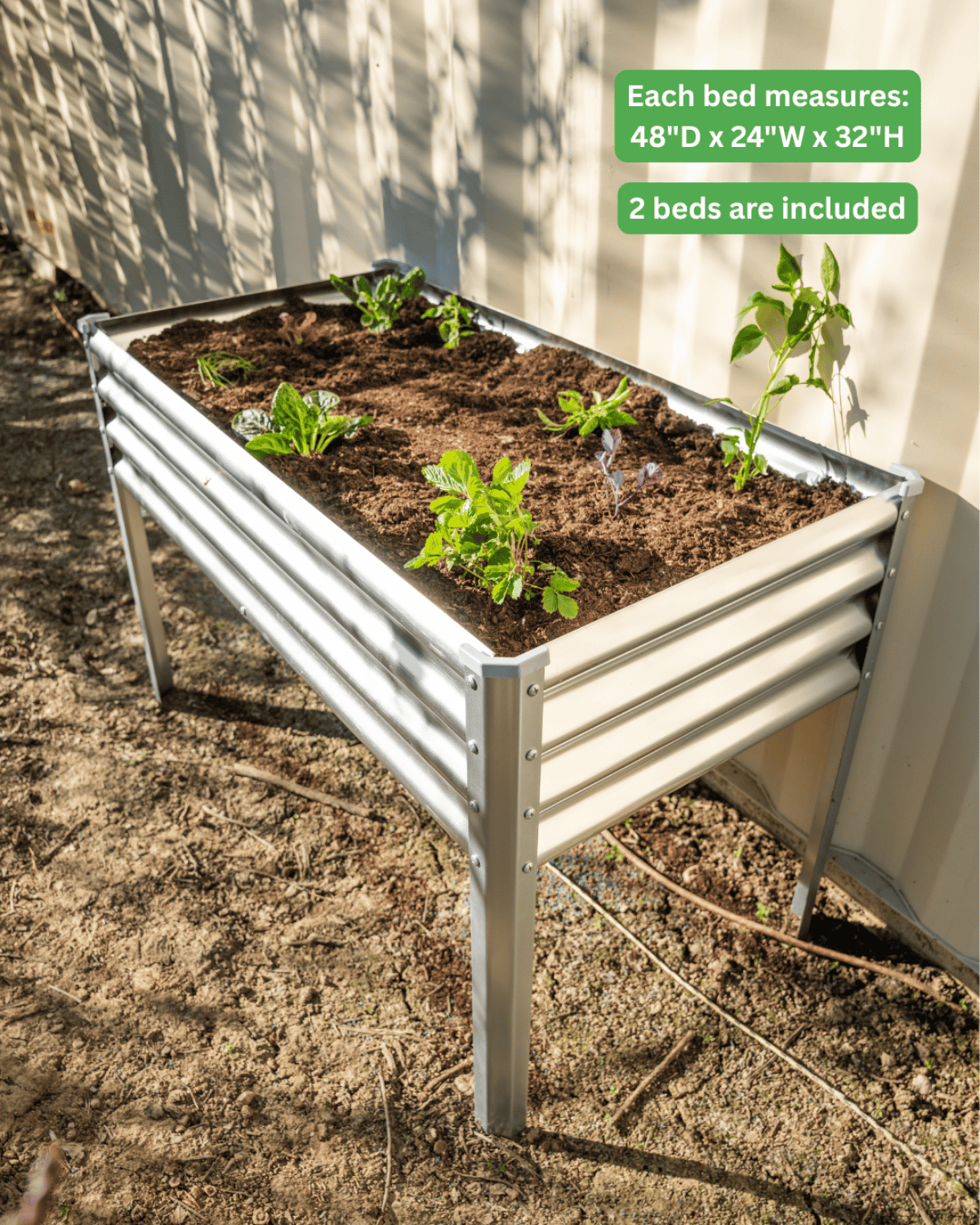 Two Elevated Garden Beds with Live Plantlings
