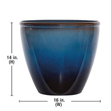 Load image into Gallery viewer, Suncast Resin Outdoor Large Round Planter - Lightweight Modern Flower Pot for Plants, Foliage, Porch, Garden, Patio - Blue and Brown
