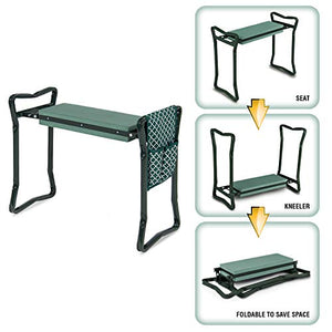 Garden Kneeler And Seat - Protects Your Knees, Clothes From Dirt & Grass Stains - Foldable Stool For Ease Of Storage - EVA Foam Pad - Sturdy and Lightweight - Bench Comes With A Free Tool Pouch!