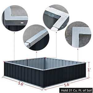 KING BIRD 67.2"x 67.2"x 11.8" 4 Installation Methods for DIY Raised Garden Bed Galvanized Steel Metal Planter Kit Box Grey W/ 8pcs T-Types Tag & 2 Pairs of Gloves (Charcoal-Grey)