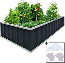 Load image into Gallery viewer, KING BIRD Extra-Thick 2-Ply Reinforced Card Frame Raised Garden Bed Galvanized Steel Metal Planter Kit Box Green 68&quot;x 36&quot;x 12&quot; with 8pcs T-Types Tag &amp; 2 Pairs of Gloves (Grey)
