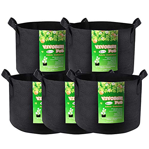 VIVOSUN 3 Gallon Grow Bags 5-Pack Black Thickened Nonwoven Fabric Pots with  Handles