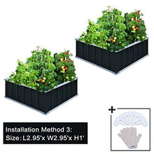 Load image into Gallery viewer, KING BIRD 67.2&quot;x 67.2&quot;x 11.8&quot; 4 Installation Methods for DIY Raised Garden Bed Galvanized Steel Metal Planter Kit Box Grey W/ 8pcs T-Types Tag &amp; 2 Pairs of Gloves (Charcoal-Grey)
