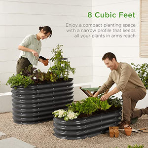 Best Choice Products 4x2x1ft Outdoor Metal Raised Garden Bed, Oval Deep Root Planter Box for Vegetables, Flowers, Herbs, and Succulents w/ 60 Gallon Capacity, Rubber Edge Guard - Charcoal