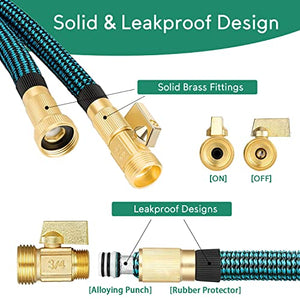 Expandable Garden hose 50 ft with 10 Function Sprayer Nozzle, Lightweight & No-Kink Flexible Water Hose with 3/4 inch Solid Brass Fittings & Durable Collapsible Latex Core, 50ft Retractable Hose