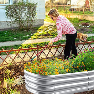 QLOFEI Raised Garden Bed 2Pck-Galvanized Metal Planter Boxes, Stainless Steel Planter Raised Beds Garden Box Outdoor Raised for Vegetables Flowers Fruits, Raised Garden Bed